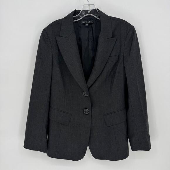 Lafayette 148 New York Charcoal Black Wool Blend Two Button Blazer Size 10 - Picture 2 of 7